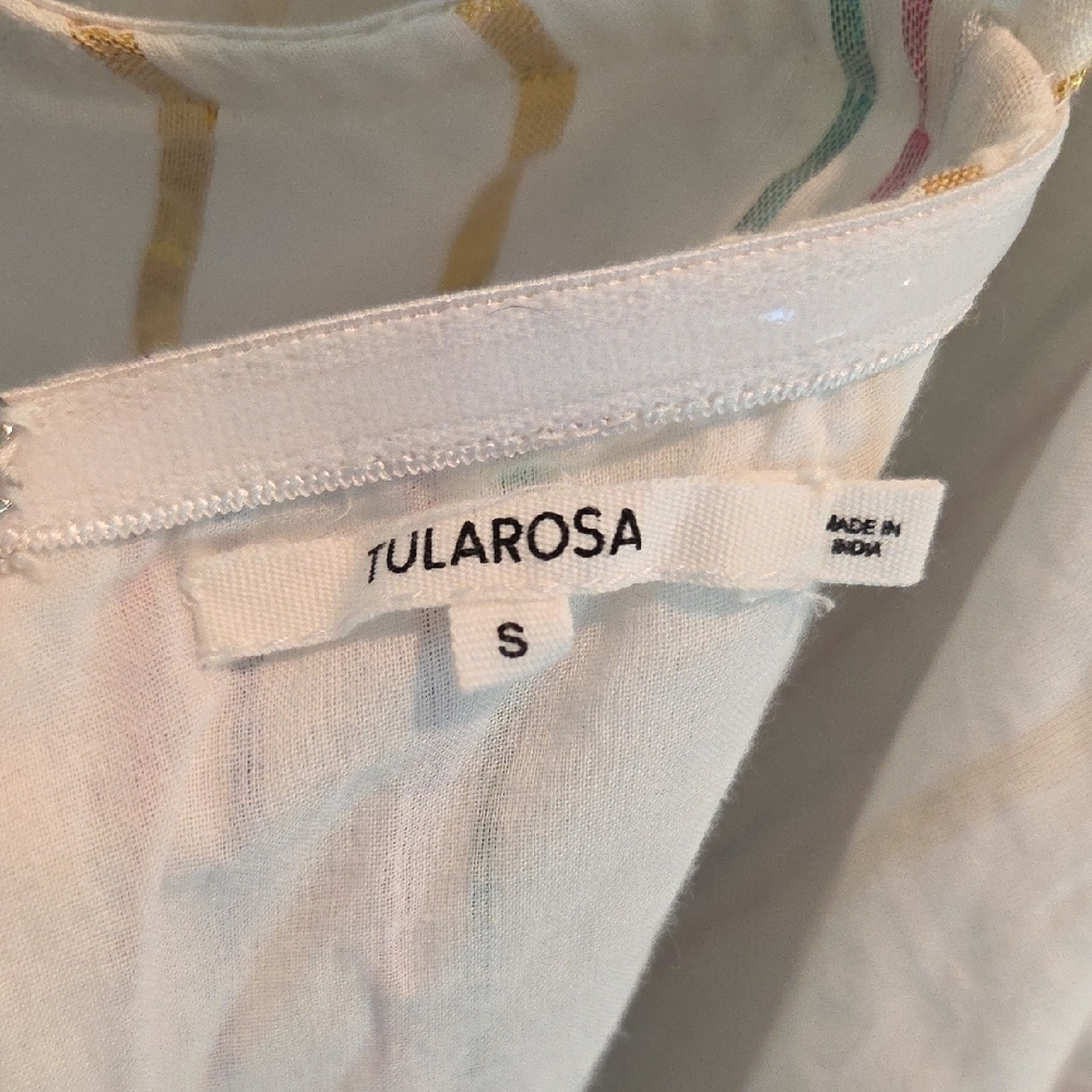Tularosa Cait Mini Dress Ruffled Marshmallow With Metallic Stripes Size Small - Picture 7 of 14